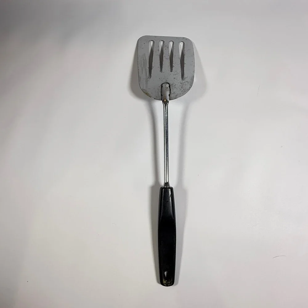VTG Foley USA Spatula Four Slotted Turner Kitchen Tool Silver Black Chrome 12